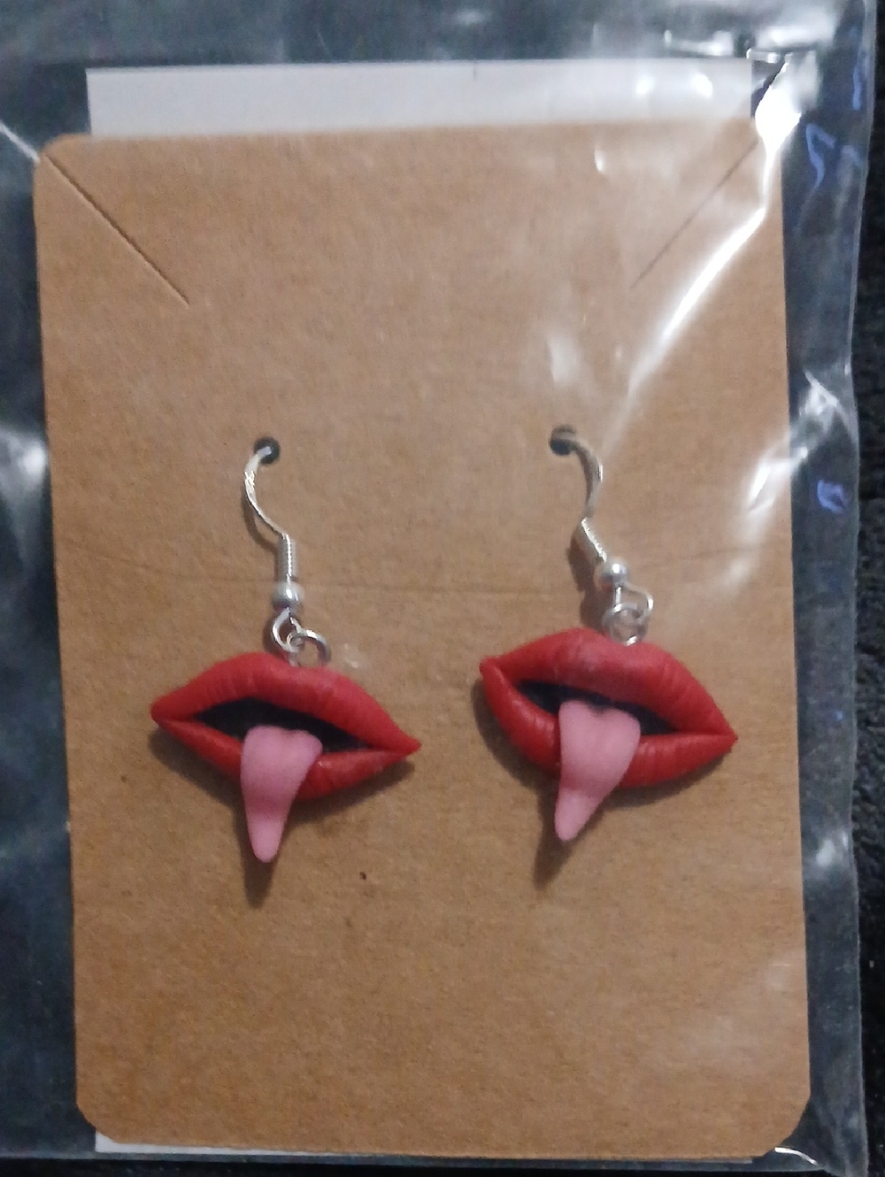 Red Lip Tongue Dangle Earrings - Women Jewelry